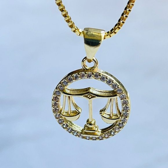 Gold Plated LIBRA Sing Zodiac Horoscope‎ Pendant Necklace - Picture 4 of 6